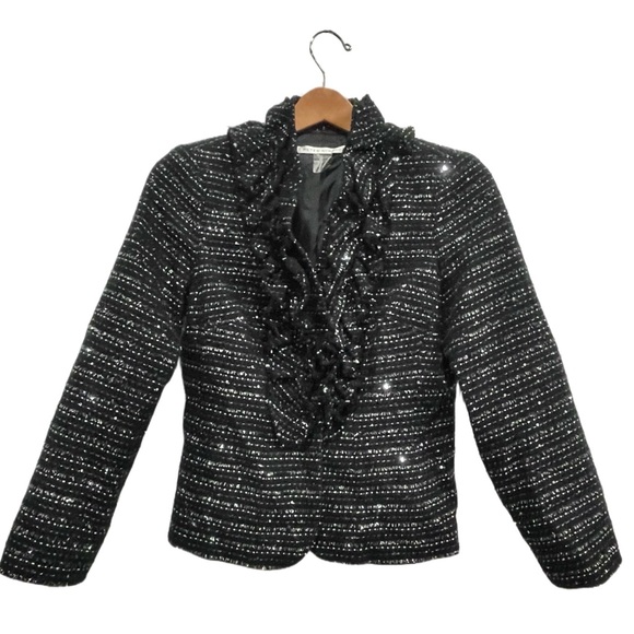 PETER NYGARD Ruffled Tweed Black and Silver Blazer Jacket EUC - Picture 2 of 11